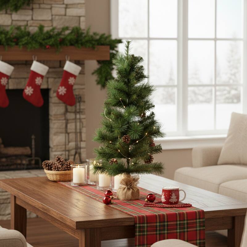 39" LED Mixed Pine Pine Cones Artificial Christmas Tree in Jute Base - 3 Foot