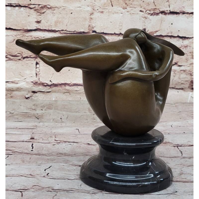 Figurative Curvy Female Figure Bronze Sculpture On Marble Base By Mario Nick