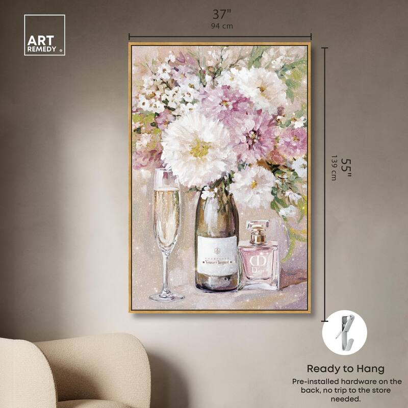 Light Floral Champagne Vase Canvas by Art Remedy