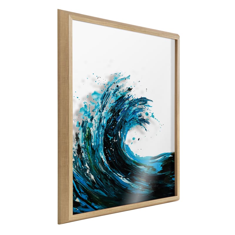 Kate and Laurel Blake Waves Framed Printed Glass Art - 24x32 - Plastic - Natural