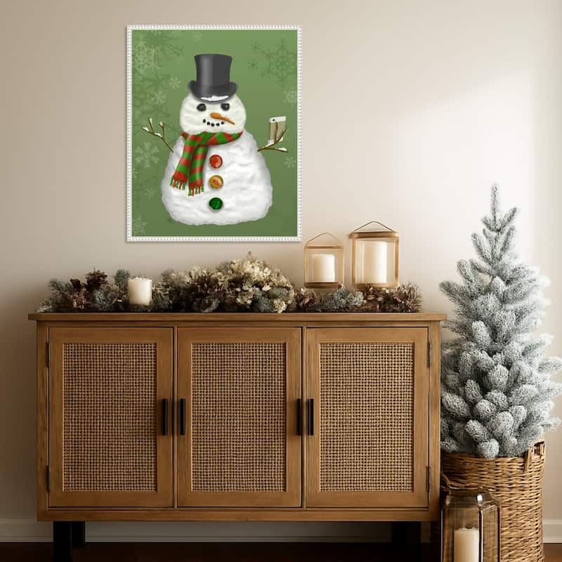 Snowman Selfie by Fab Funky (23 x 28 in.), Framed Canvas Wall Art Print - Sylvie Beaded White