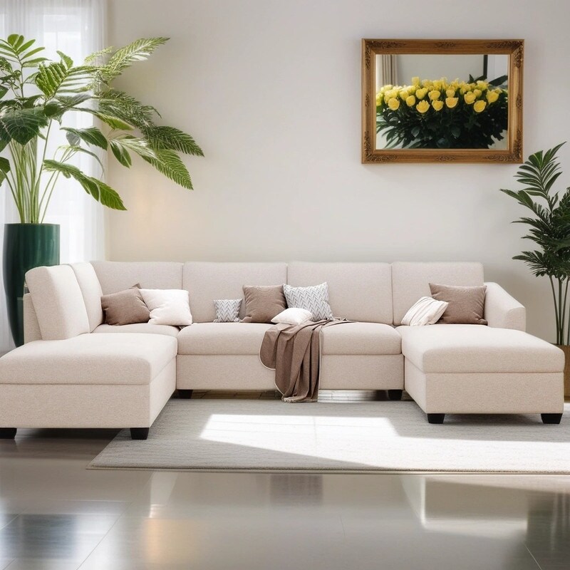 Fashionable Modern Large U Shape Sectional Sofa Double Extra Wide
