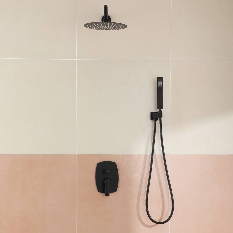 2.5 GPM 10 in. Round Wall Mount Dual Shower Heads with Pressure Balance Valve in Matte Black - Matte Black