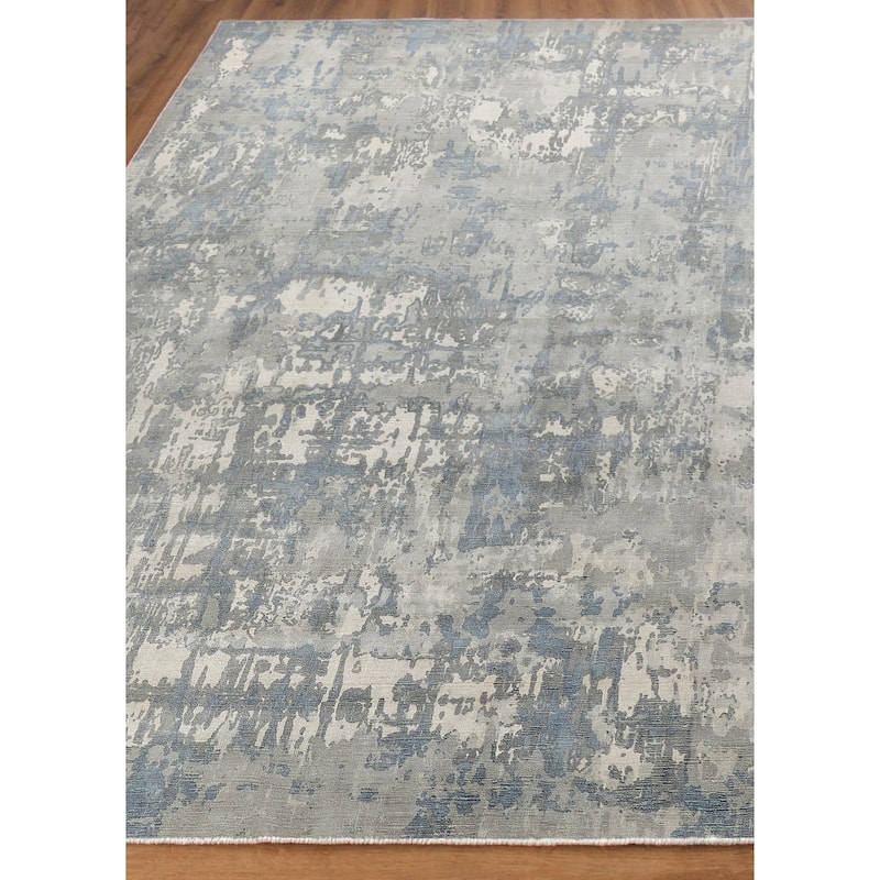 EXQUISITE RUGS Murano Hand-loomed Wool/Bamboo Silk Silver/Blue Area Rug.