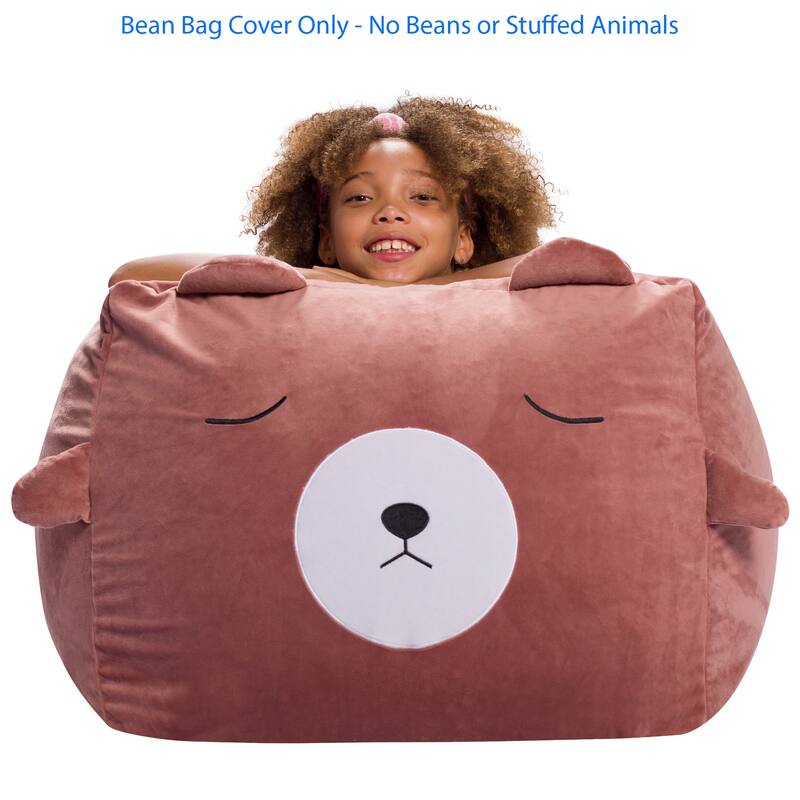 Stuffed Animal Storage Bean Bag Chair Cover only for Kids, Toy Holder - Large - 24 inch - Brown Bear