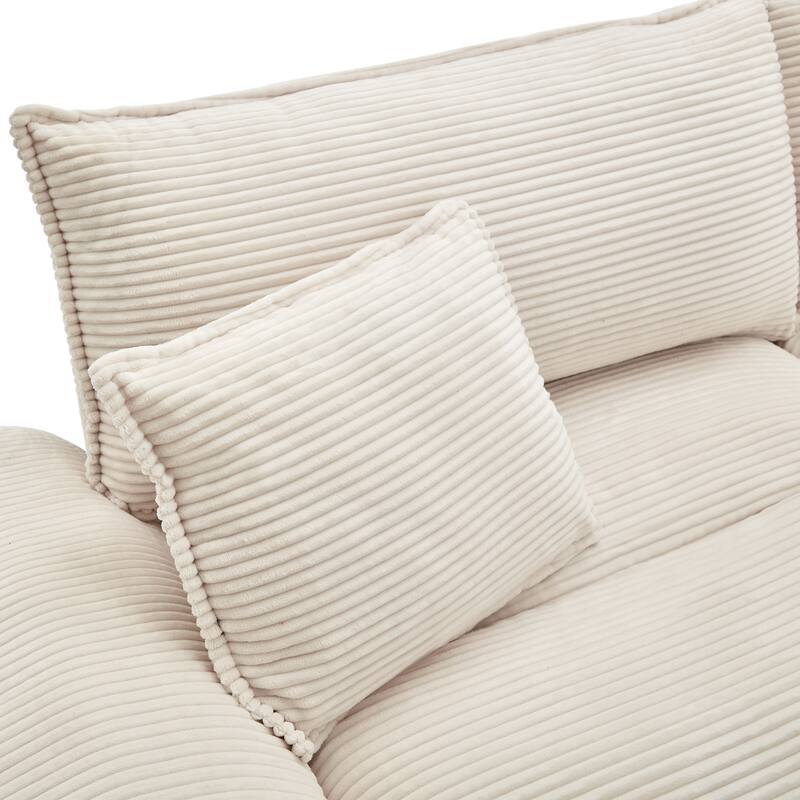 84-Inch Corduroy Sofa with Double Layer Cushion and 2 Extra Pillows for Living Room or Guest Room