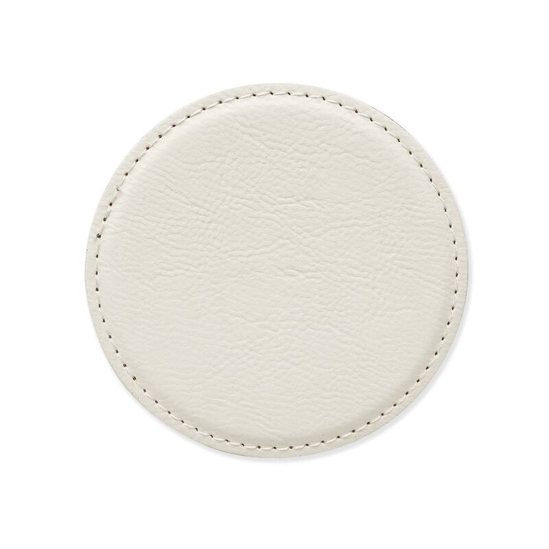 White Vegan Round Leather Coaster - Set of 6 - round white