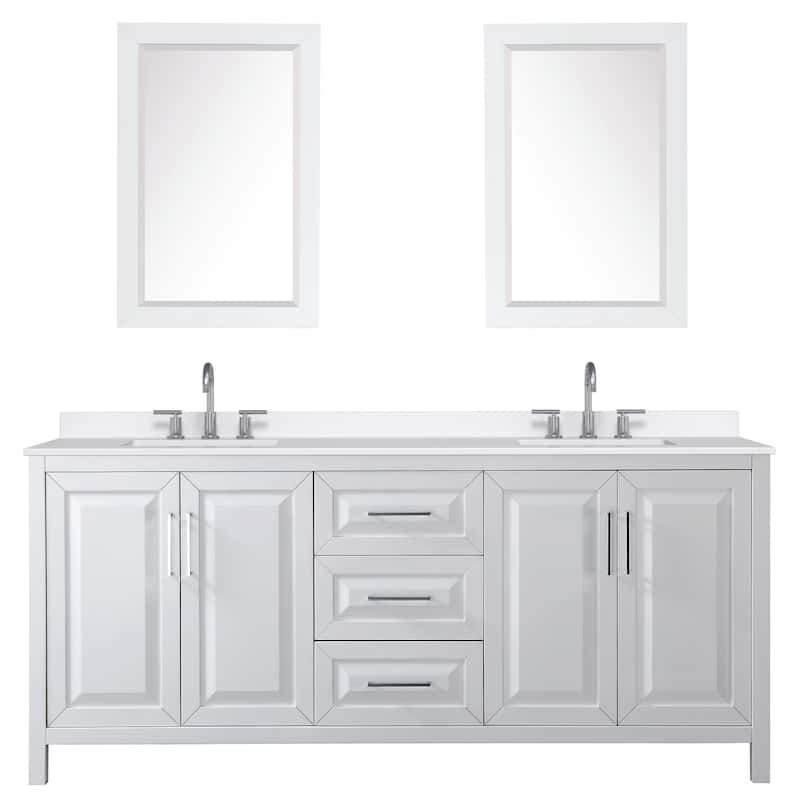 Daria 80-inch Double Vanity, 3 Hole Quartz Top, 24-inch Mirrors