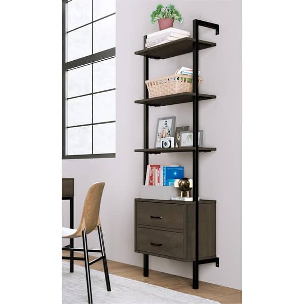 Brown 4 Shelf Wall Mounted Ladder Bookcase With Storage Drawers Bed