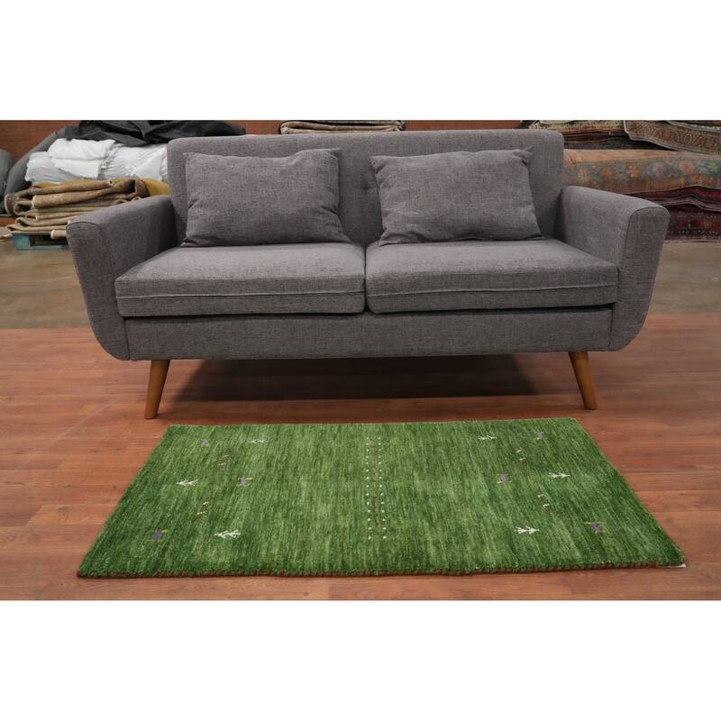 Hand Knotted Oriental 100% Wool Carpet Tribal Animal Pictorial Green Gabbeh Area Rug - 4' 0'' X 2' 2''