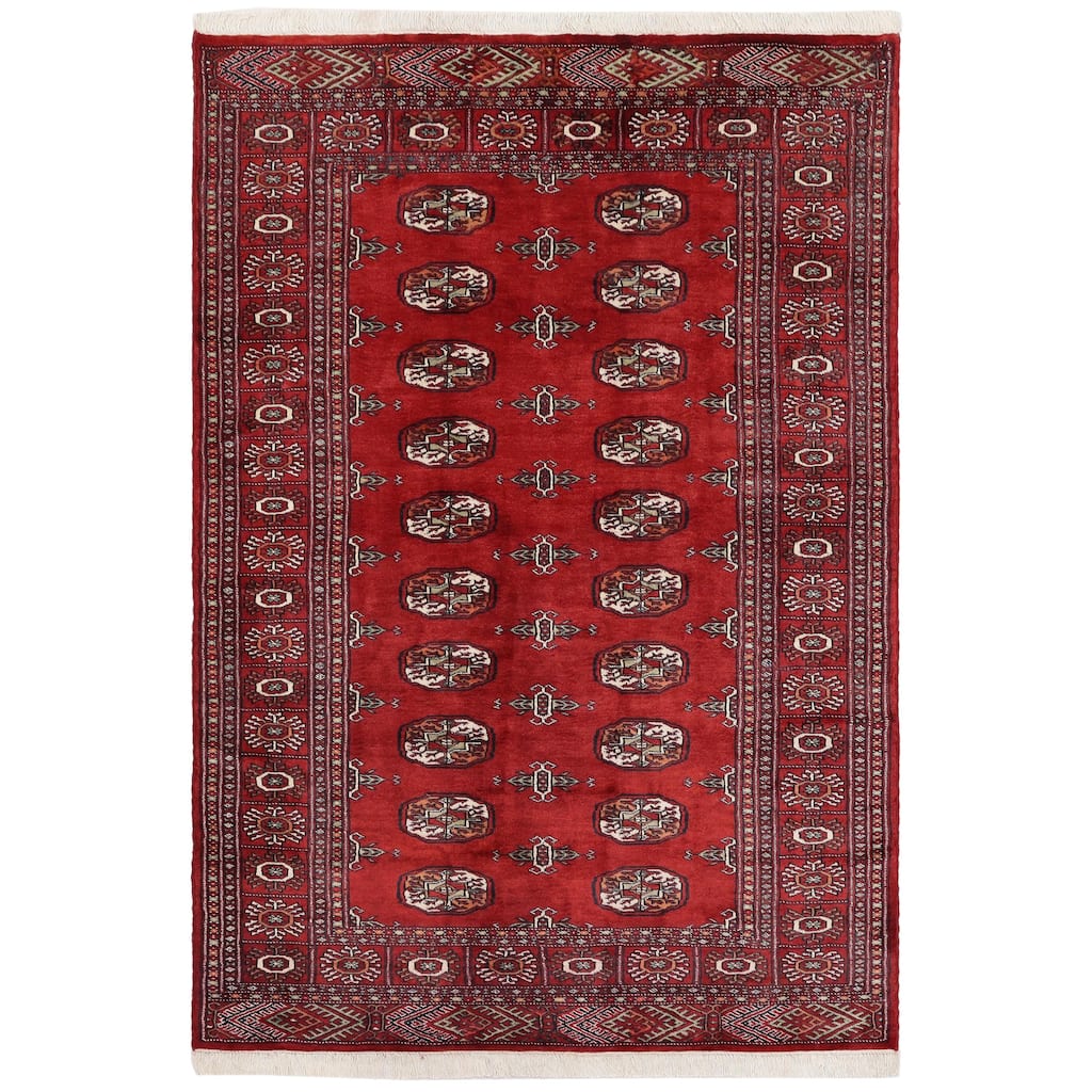 Tribal Bokhara Yaretzi Red Rust Hand Knotted Rug - 4'1'' x 6'4''