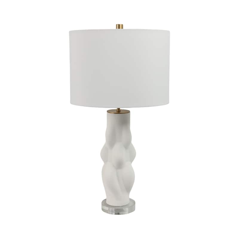Stoneware Table Lamp Textured Sculptural Base Fabric Shade - 26" White - 14" x 14" x 26"