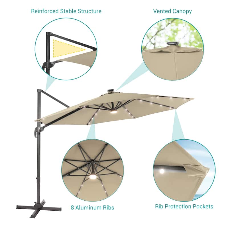 BONOSUKI 11FT LED Cantilever Patio Umbrella Angle Adjustment