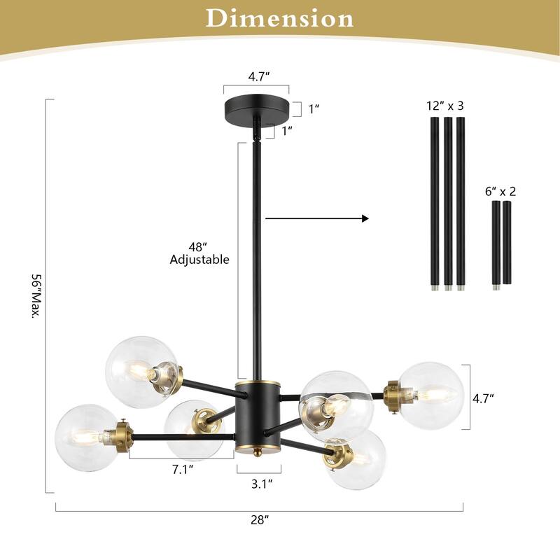 WINGBO 6-Light Modern Chandelier, Sputnik Pedant Light - N/A