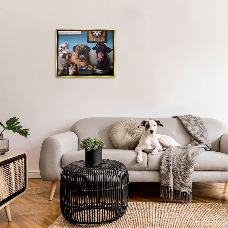 Stupell Funny Dogs Playing Video Games Livingroom Pet Portrait Floater Frame - Blue