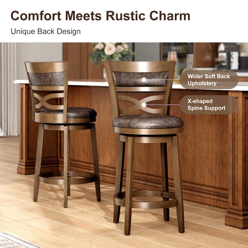 26"/30" Counter Height Bar Stools, Kitchen Wooden Swivel Bar Chairs with Back