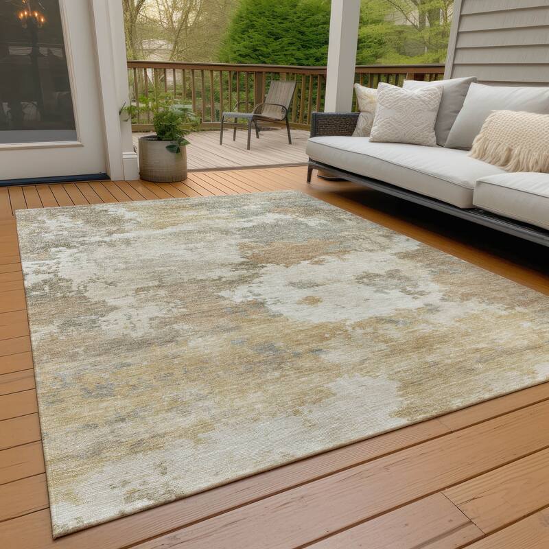 Machine Washable Indoor/Outdoor Abstract Blend Chantille Rug - Khaki - 5' x 7'6"