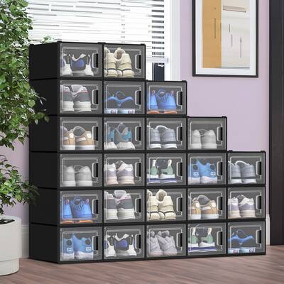 Moasis Stackable Shoe Storage Organizers, Large Size Plastic Shoe Box, Set of 24 - 24Pcs