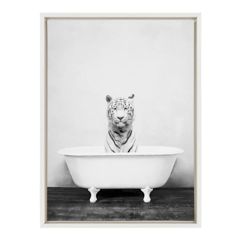 Kate and Laurel Sylvie Tiger in Bathtub Framed Canvas by Amy Peterson