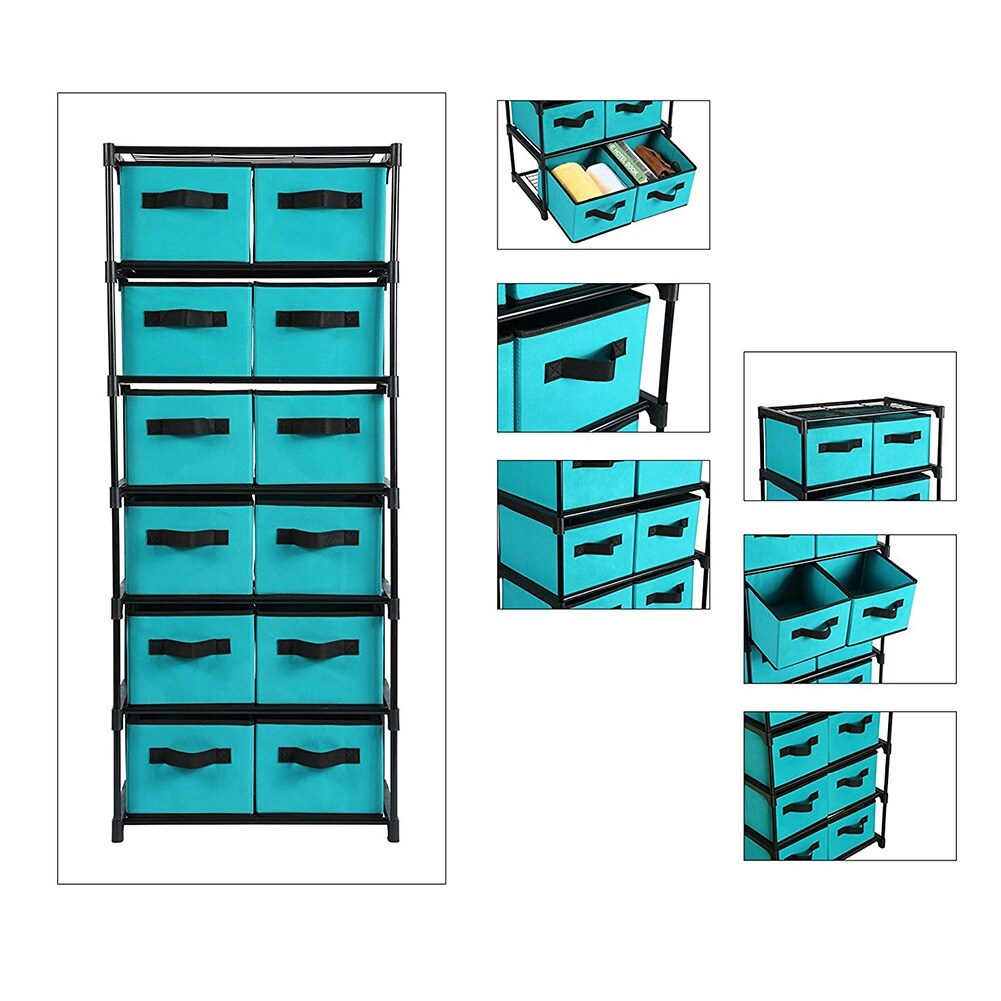 12-Drawer Storage Organizer, Unit Fabric Storage Chest Shelf