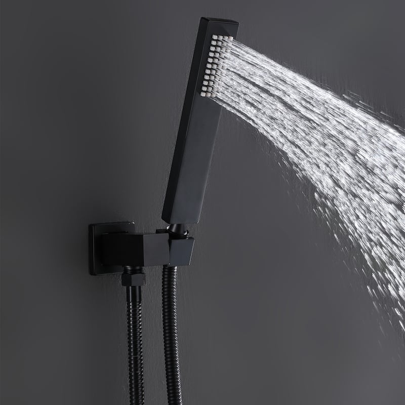 Luxury 3-Way Thermostatic Complete Rain and Waterfall Shower System with High-pressure Handheld Spray in Black