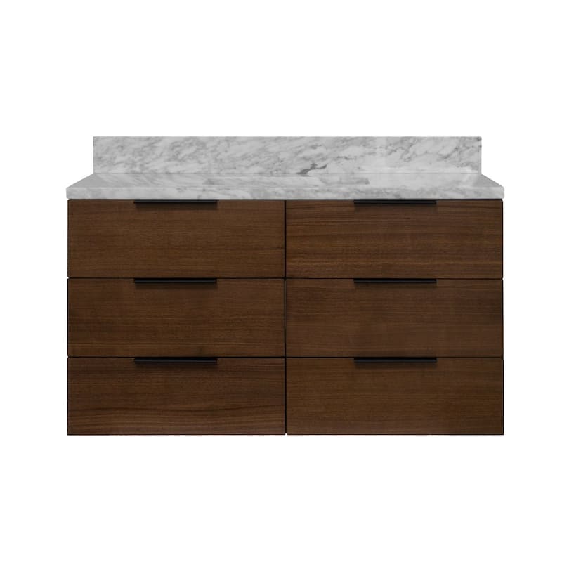 KitchenBathCollection Oslo 42" Floating Wall-Mounted Bathroom Vanity with Carrara Marble Top