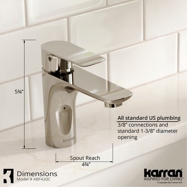 Karran Kayes single Hole Single Handle Basin Bathroom Faucet with Matching Pop-up Drain