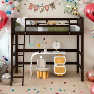 Solid Wood Twin Size Loft Bed with Ladder,Espresso, Modern Design