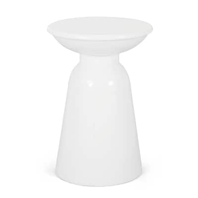 Suma Outdoor End Table, Round 15 Inch Top, Pedestal Base, White Iron