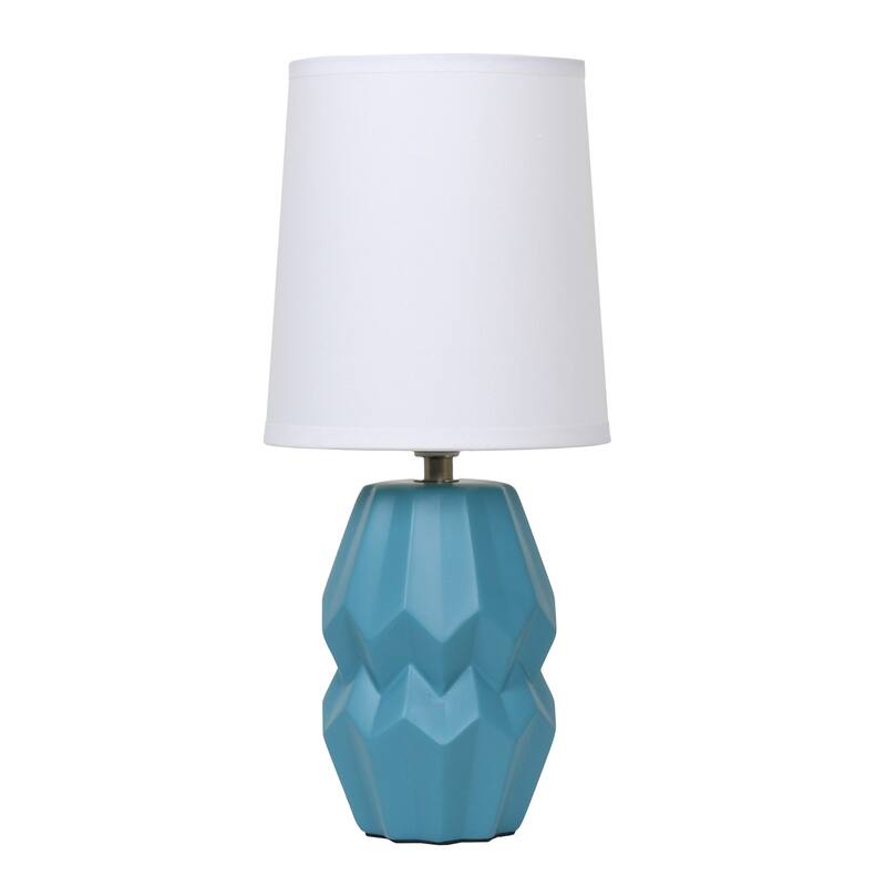 Geometric Ceramic Table Lamp with White Drum Shade - 19.5" - Teal