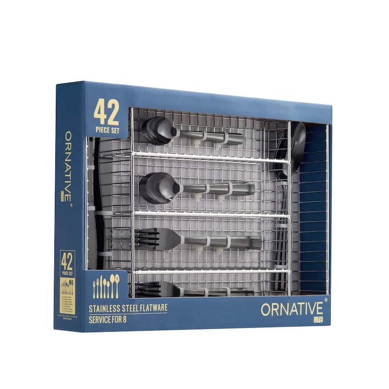 Ornative ALICJA Stainless Steel 42 Pieces Flatware Set with Buffet - 10.71" H x 14.37" W x 1.77" D