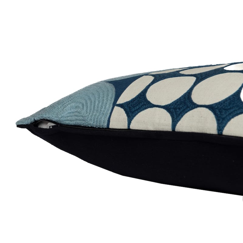 HomeRoots 20" Blue and Ivory Geometric Cotton Throw Pillow With Embroidery