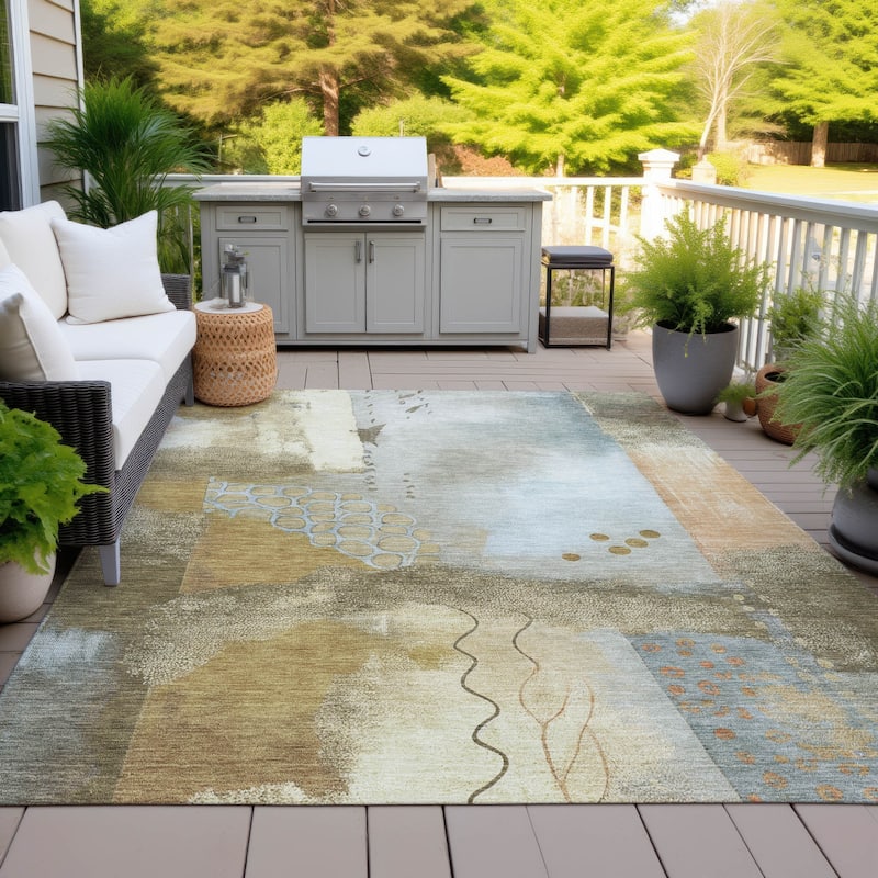 Machine Washable Indoor/Outdoor Modern Abstract Chantille Rug - Brown - 9' x 12'