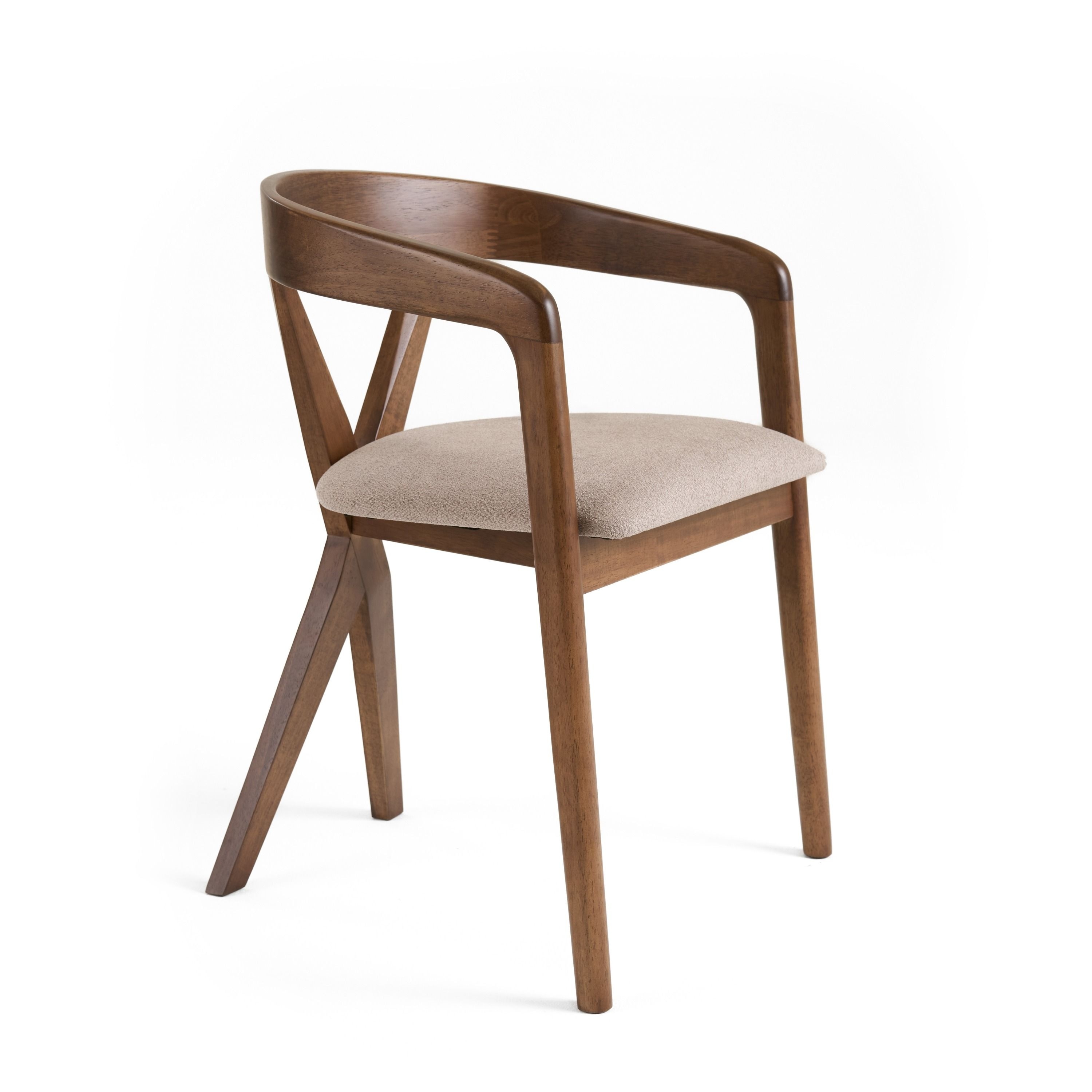 Modrest Weiss Mid-Century Modern Light Brown Fabric & Walnut Dining Chair