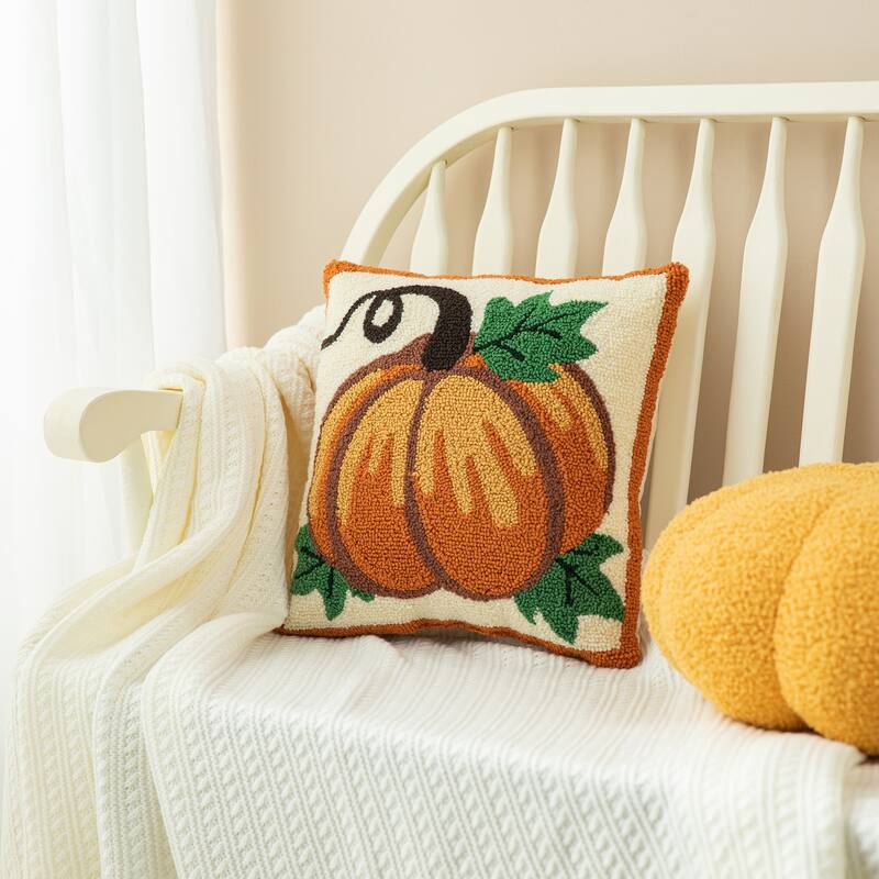 Glitzhome 14''H Fall Harvest Hooked Pumpkin Sunflower Pillow