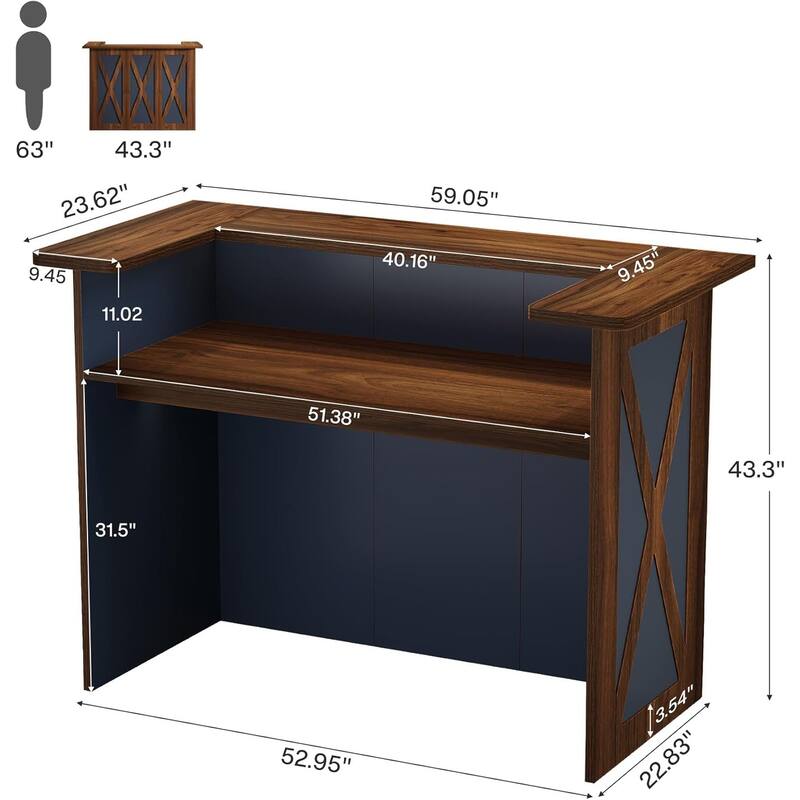 59-Inch Home Bar Unit, 43.3" H Modern Liquor Bar Table with X-Shaped Pattern, Wine Table