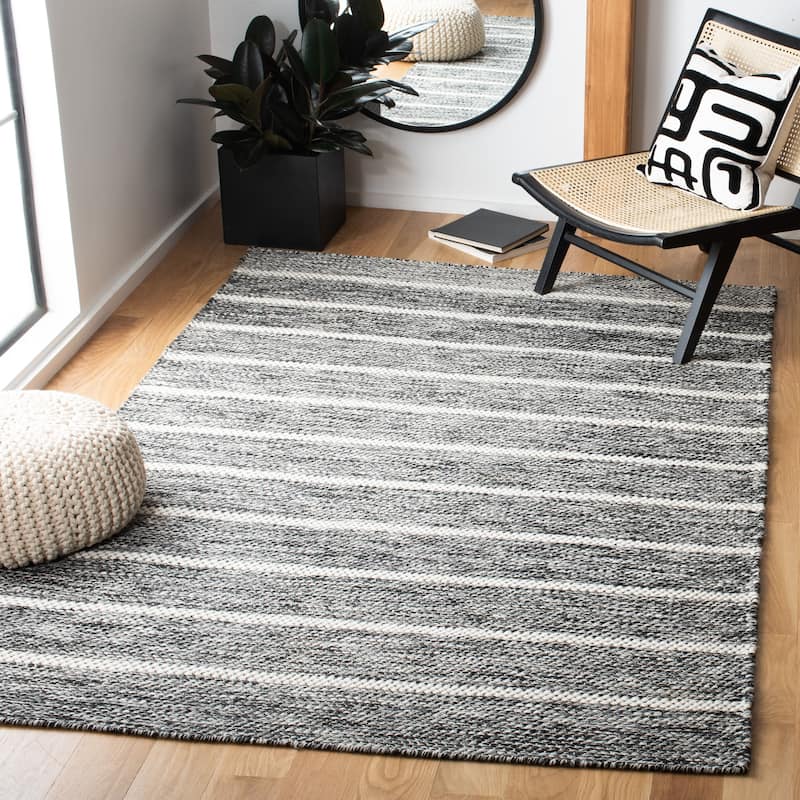 SAFAVIEH Handmade Vermont Misti Stripe Wool Rug - 4' x 6' - Black/Ivory