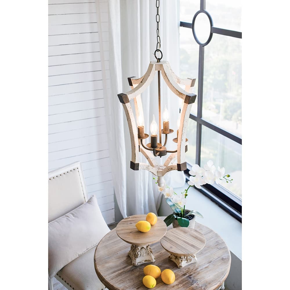 Entryway Wooden Ceiling Lighting, Hanging Ceiling Light with Iron Leg Bracket, 4-Light Chandelier for Kitchen Island