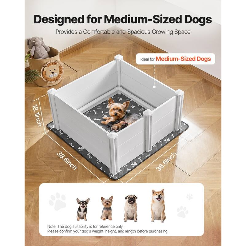 Grey PVC Whelping Box for Dogs with Adjustable Doors and Pad