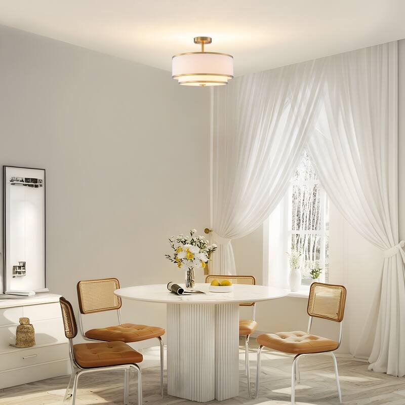 Starsky Modern 3-light Fabric Drum Semi Flush Mount