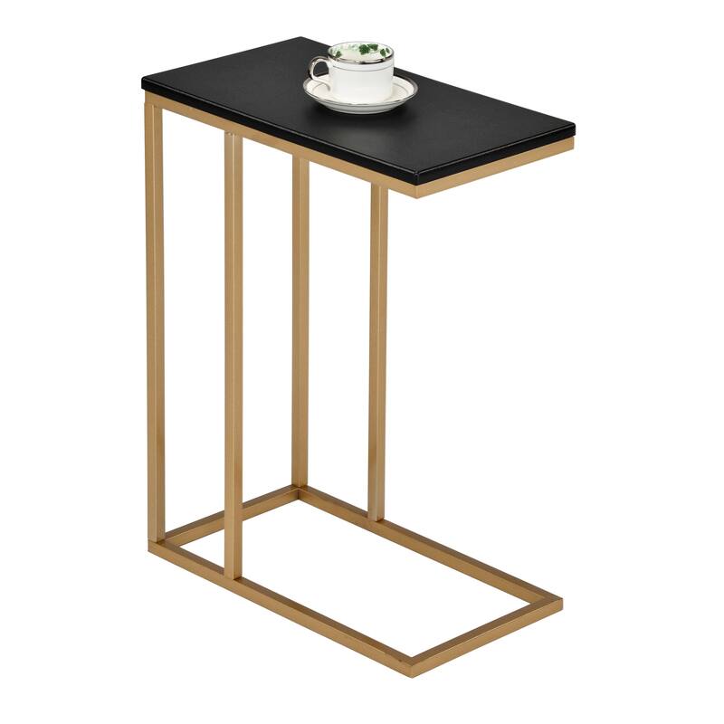 Narrow Side End Table for Sofa Couch and Bed Snack, Gold/Black