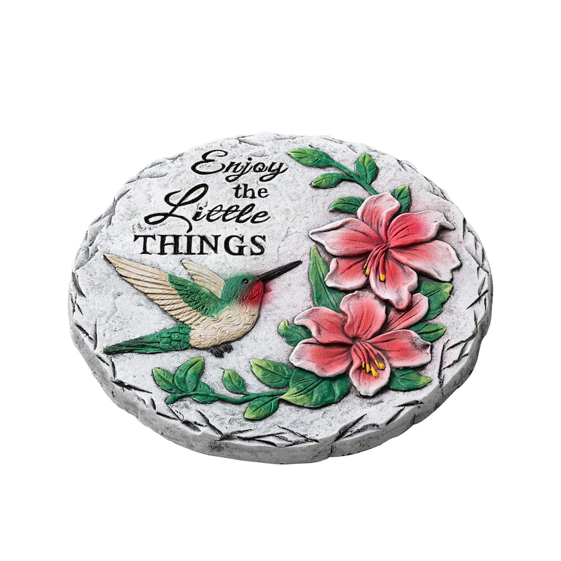 Glitzhome 2-Piece Hummingbird and Flower Pathway Cement Stepping Stones - 10 in