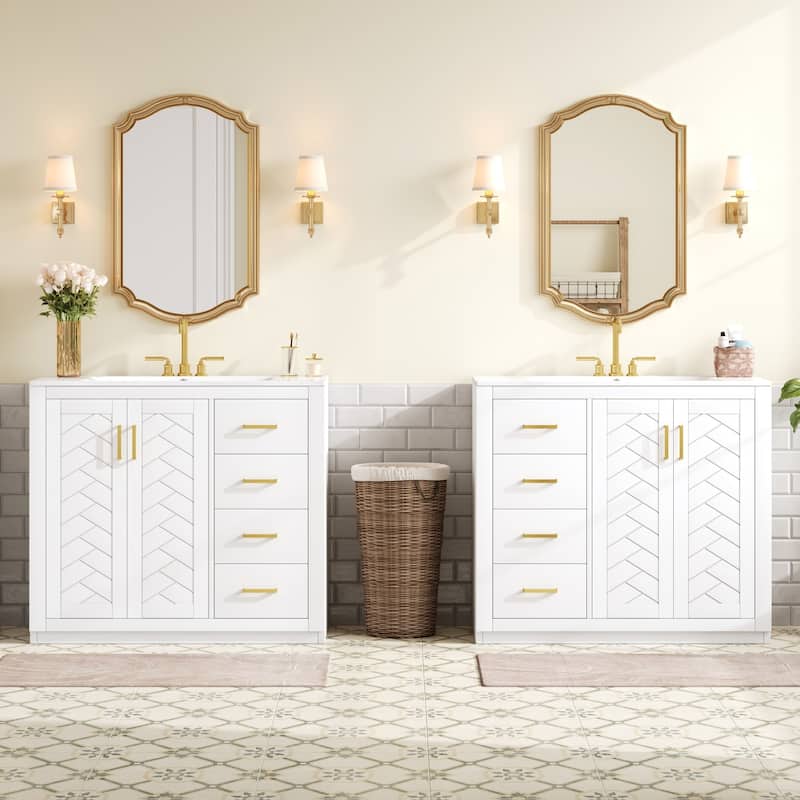 GDFStudio - Briarwick Modern Freestanding Double Bathroom Vanity Set with Ceramic Sinks, Drawers & Soft Closing Doors - 72'W