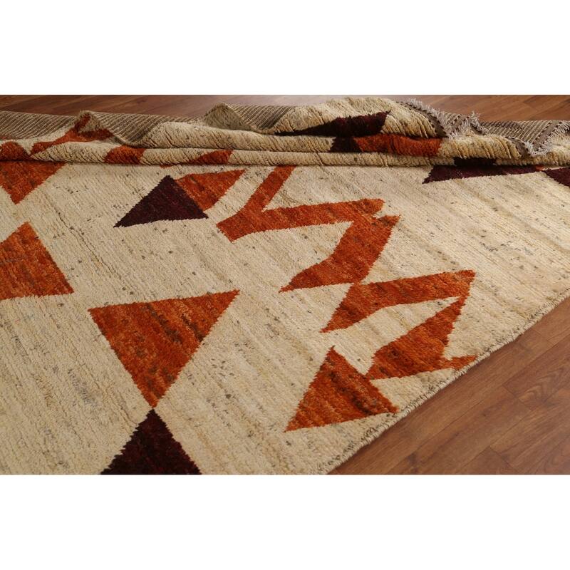 Hand Knotted Oriental 100% Wool Carpet Modern Geometric Beige & Ivories Moroccan Area Rug - 7' 9'' X 5' 9''