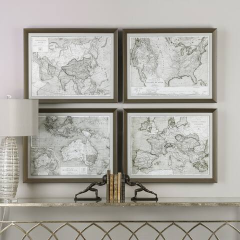 Uttermost World Maps Framed Prints (Set of 4)