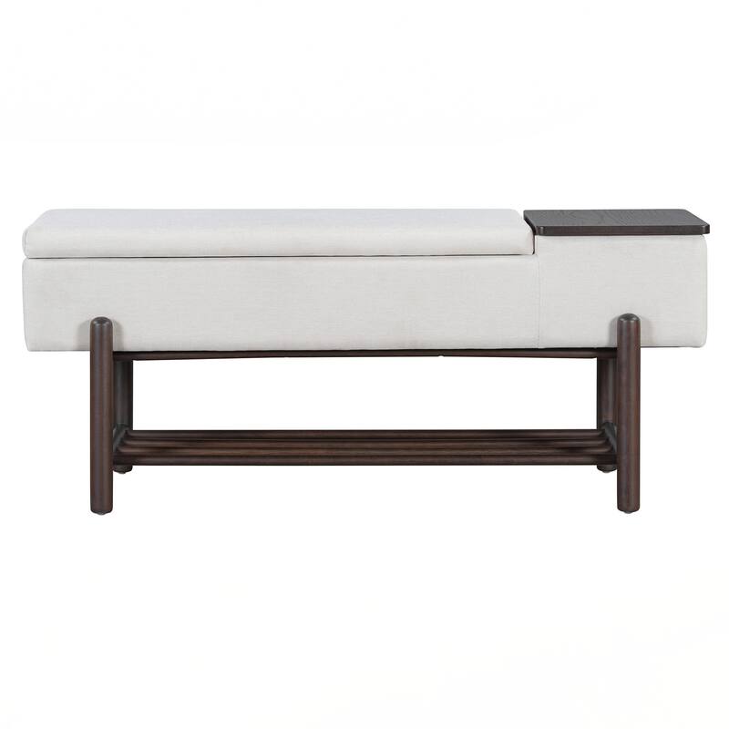 Farmhouse Upholstered Storage Bench with Hidden Compartment, Modern Entryway Bench for Living Room, Entryway