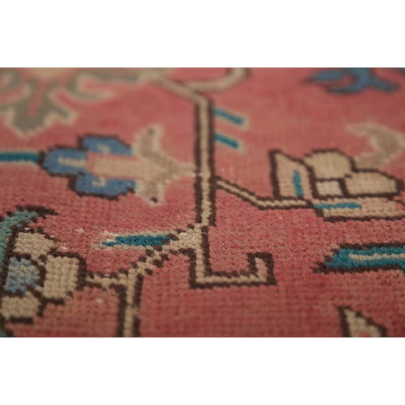 Pink Geometric Tabriz Persian Area Rug Hand-Knotted Wool Carpet - 9'7"x 12'7"