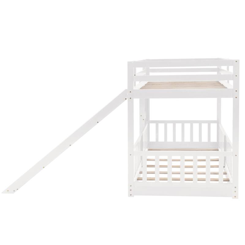 White Twin Over Twin Bunk Bed with Slide and Ladder, Space-Saving Design