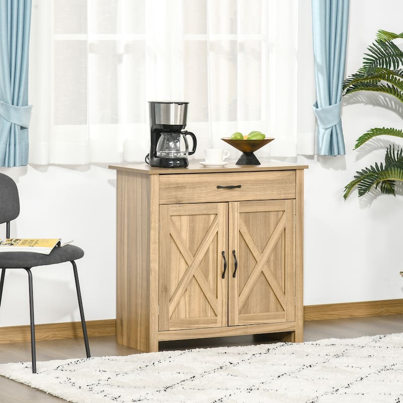 Farmhouse Sideboard Buffet Cabinet, Barn Door Coffee Bar Cabinet with Drawer and Adjustable Shelf, Kitchen Cabinet