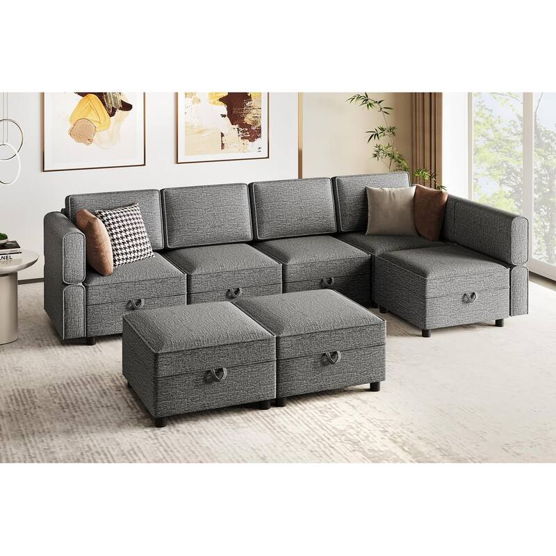 Aiden Modern Sectional Sofa with Storage Seats Upholstered Chenille Fabric